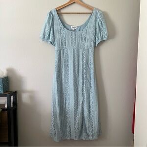 NWT Lavender Moon Lace overlay open back puff sleeve dress size xl baby blue